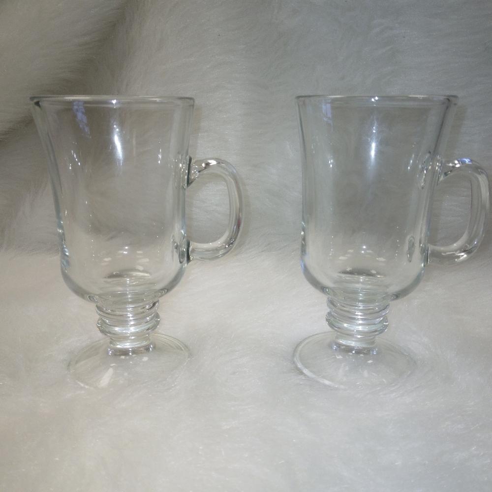 Irish Coffee Mugs, clear glass, footed, set of 2